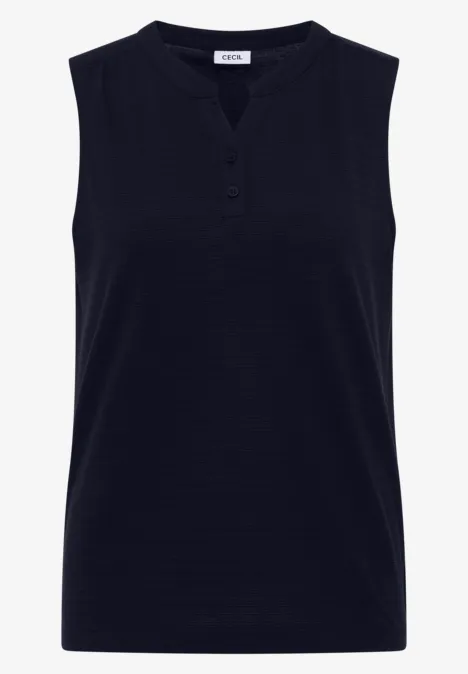 Top mit Split Neck und Strukturmix urban dark blue Ärmelloses, dunkelblaues T-Shirt mit kurzem Knopfverschluss am Rundhalsausschnitt.