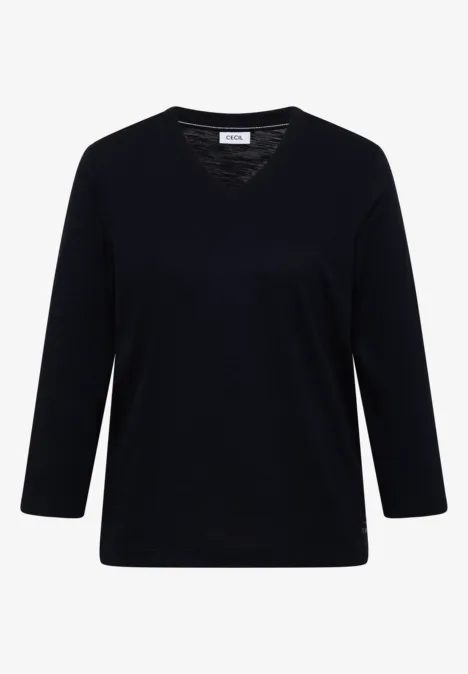 3/4-Arm Shirt in Unifarbe mit V-Neck urban dark blue Schwarzes Damen-Shirt mit V-Ausschnitt und 3/4-Ärmeln, schlicht und vielseitig.