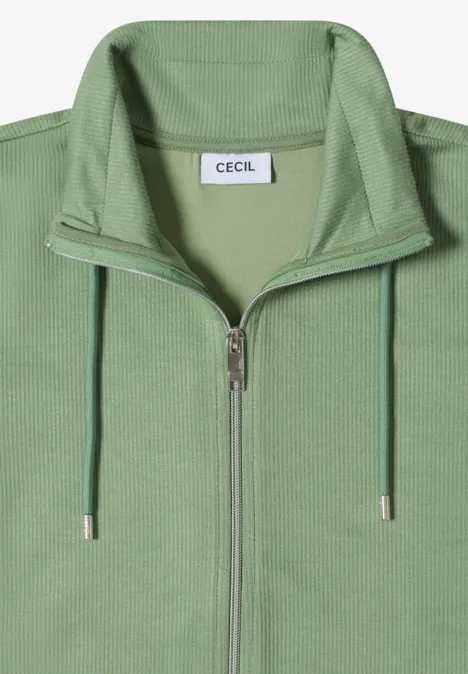 Lichtmintgroene sweatjas met ritssluiting, opstaande kraag en koordjes, merk 'CECIL'.