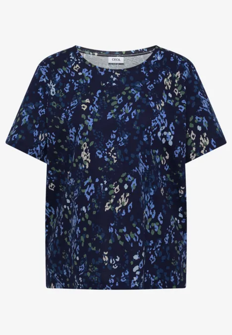 T-Shirt mit Rundhals und Print urban dark blue Dunkelblaues T-Shirt mit kurzem Arm und feinem Blumenmuster.