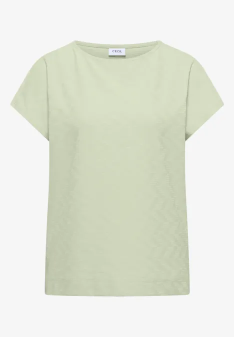 Hellgrünes, schlichtes T-Shirt mit kurzen Ärmeln und Rundhalsausschnitt.