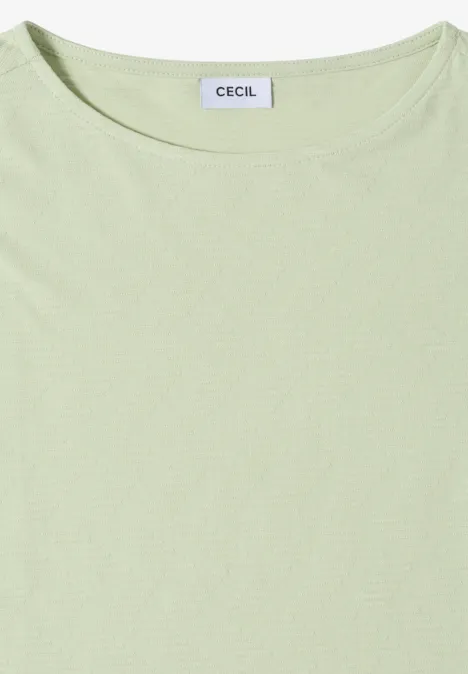 Shirt met boothals en structuur raw matcha lime Lichtgroen T-shirt met ronde hals en 'CECIL'-label.