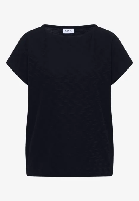 Shirt met boothals en structuur urban dark blue Zwart T-shirt met korte mouwen en ronde hals, effen en eenvoudig ontwerp.