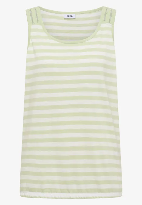 Top mit Rounded V-Neck und Streifen raw matcha lime Ärmelloses Top mit hellgrün-weißen Streifen, rundem Ausschnitt und lockerem Sitz mit elastischem Saum.