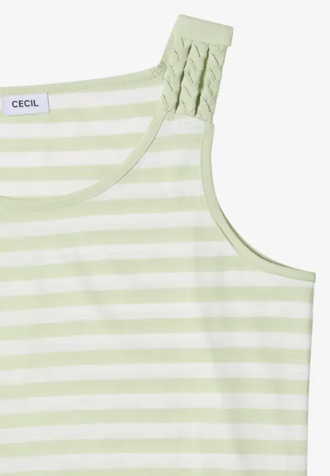 Top mit Rounded V-Neck und Streifen raw matcha lime Ärmelloses Top mit hellgrün-weißen Streifen und geflochtenem Träger, Marke CECIL.