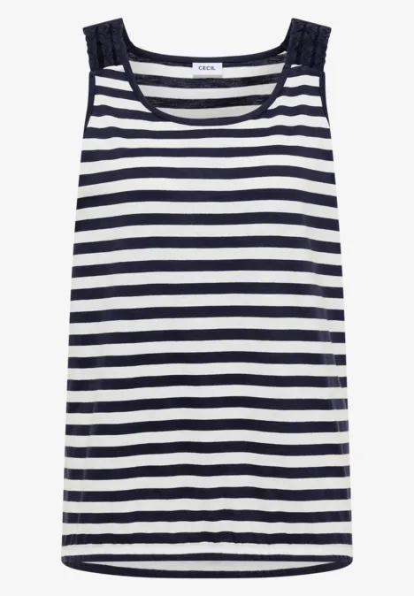 Top mit Rounded V-Neck und Streifen urban dark blue Ärmelloses Top mit schwarzen und weißen Streifen.