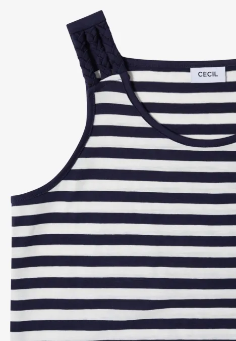 Top mit Rounded V-Neck und Streifen urban dark blue Ärmelloses Top mit maritimen Streifen in Dunkelblau und Weiß, zierlichem Spitzenträger und CECIL-Label.