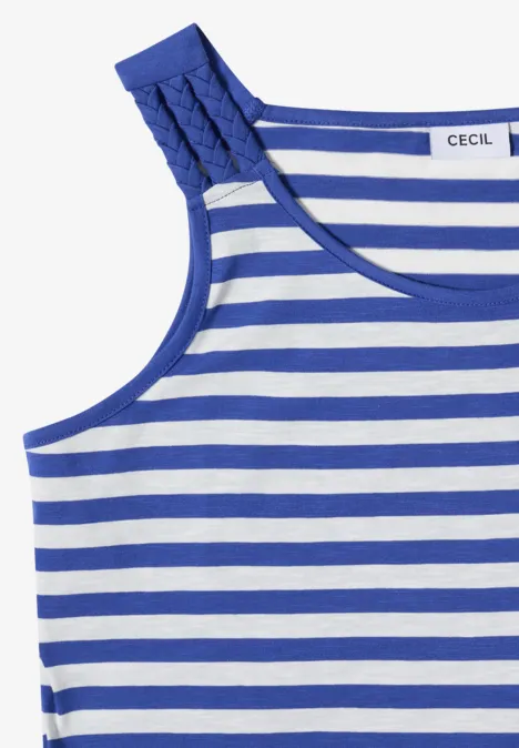 Top mit Rounded V-Neck und Streifen deep river blue Ärmelloses Top mit blau-weißen Streifen und geflochtenem Trägerdetail.