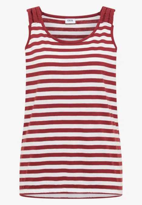 Top mit Rounded V-Neck und Streifen russet red Rotes und weißes gestreiftes ärmelloses Top