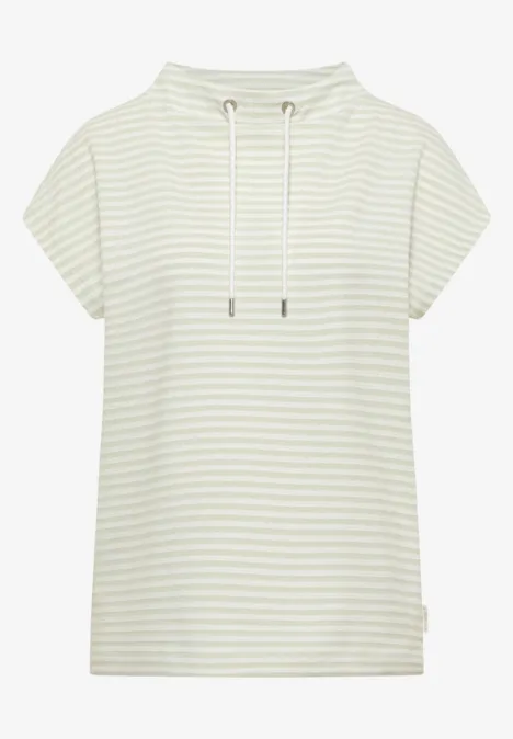 T-shirt à capuche pour femme à manches courtes, rayé blanc et vert pastel.