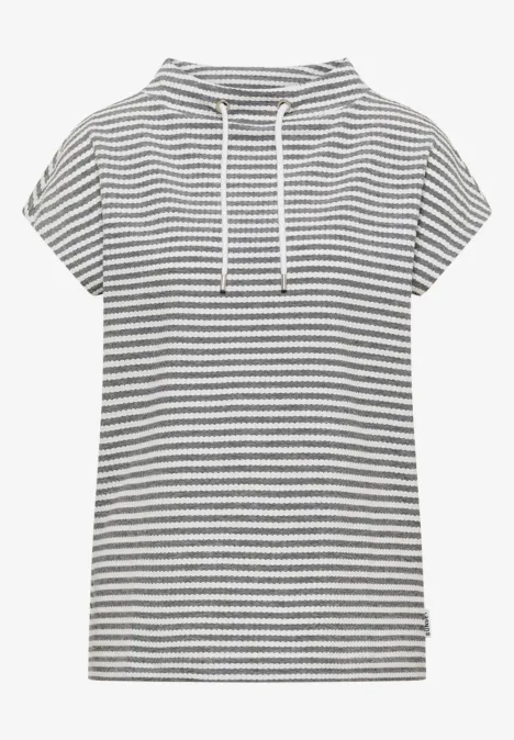 T-shirt met korte mouwen en capuchon, witte en zwarte strepen, losse pasvorm met trekkoord.