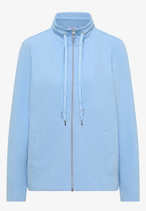 Lichtblauw sweatvest met ritssluiting, hoge kraag, koordsluiting en zijzakken