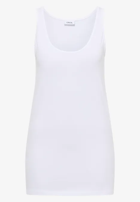 Longtop mit Rundhals in Unifarbe White Weißes ärmelloses Tanktop aus glattem Stoff.