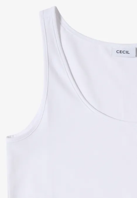 Longtop mit Rundhals in Unifarbe White Weißes ärmelloses Oberteil mit Rundhalsausschnitt