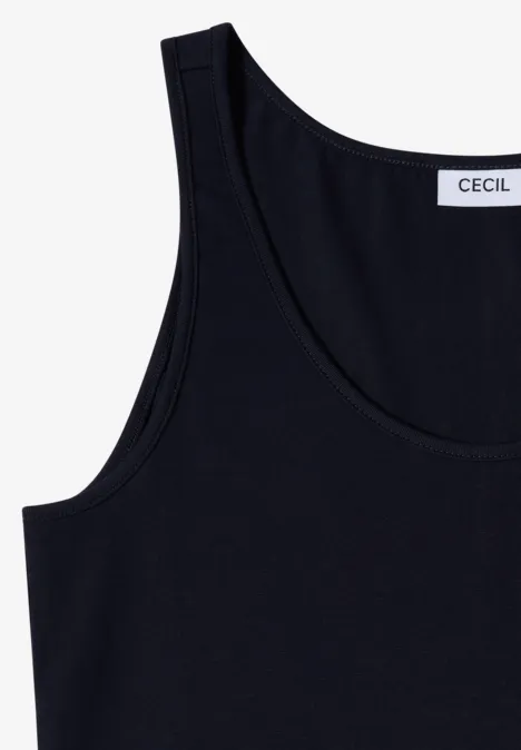 Débardeur noir sans manches avec encolure ronde et petit label au col.