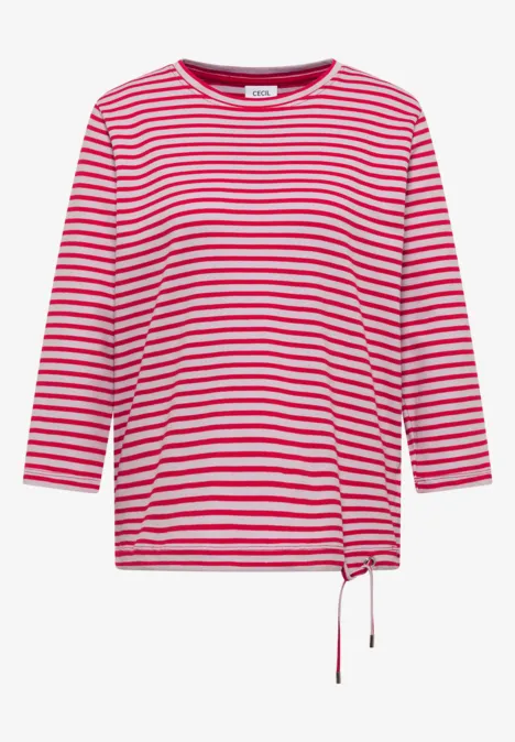 Rot-weiß gestreiftes 3/4-Arm-Shirt mit Rundhalsausschnitt und Kordelzug am Saum.
