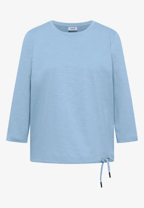 T-shirt à manches 3/4 et col rond, de couleur unie easy blue