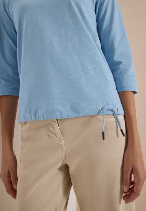 T-shirt à manches 3/4 et col rond, de couleur unie easy blue
