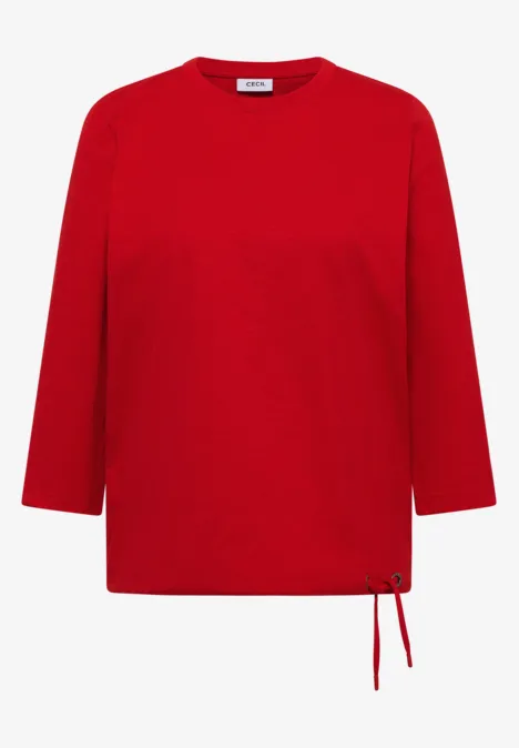 3/4-Arm Shirt mit Rundhals in Unifarbe flame red Rotes, locker geschnittenes Langarmshirt mit Seitenschnüren am Saum.