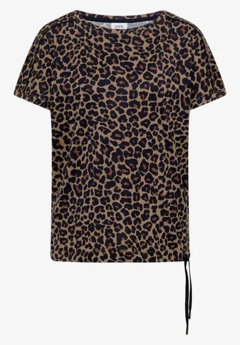 Kurzärmliges T-Shirt mit angesagtem Leopardenmuster und seitlichem Schnürdetail.