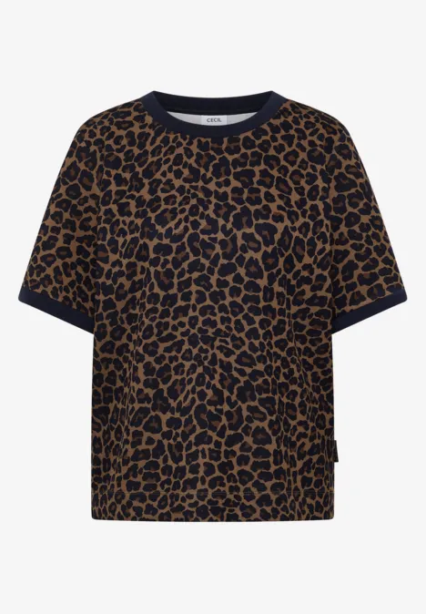 Kurzärmeliges T-Shirt mit Leopardmuster in Schwarz und Braun