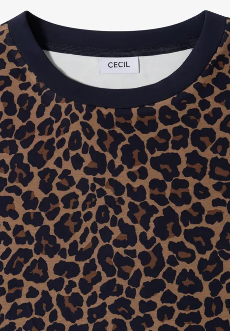 Brauner Pullover mit Leopardenmuster und rundem Halsausschnitt