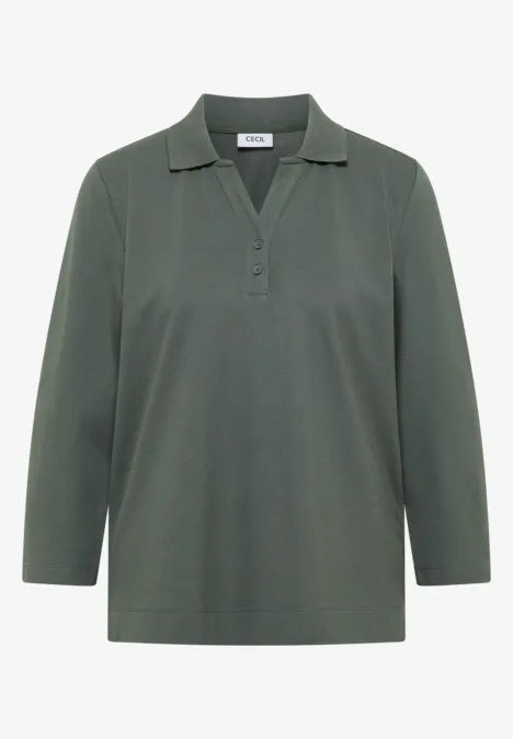 Dunkelgrünes Poloshirt mit langen Ärmeln und Knopfleiste