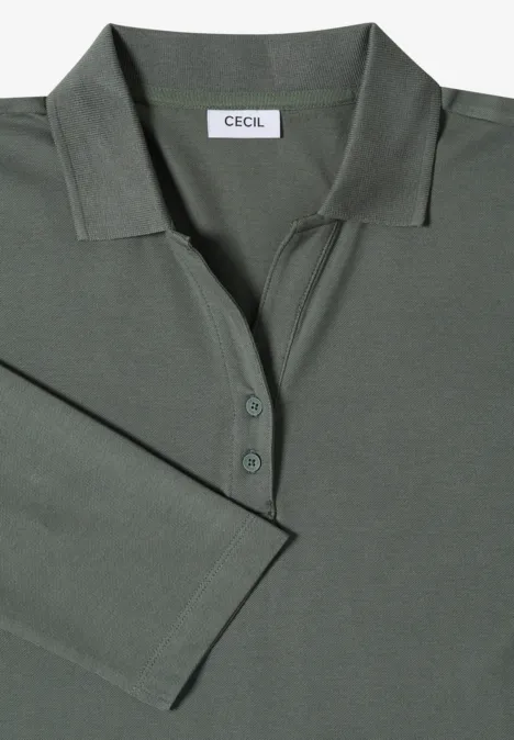 Khakifarbenes Polohemd aus Baumwolljersey mit Knopfleiste und Label am Kragen.