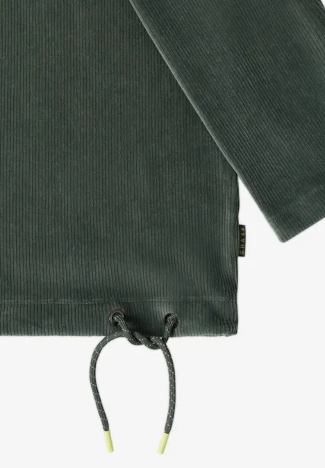 3/4-mouw Shirt van corduroy met trekkoord dried olive green Dunkelgrünes Cordshirt mit verstellbarem Kordelzug am Saum und dezentem Label.