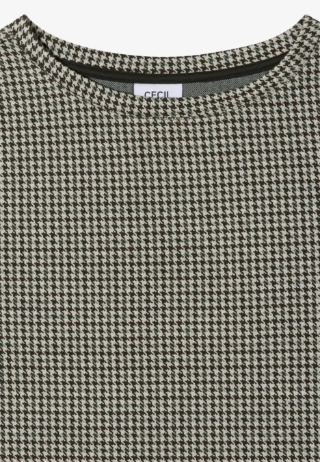 Oberteil mit kleinem Hahnentrittmuster in Schwarz und Weiß, Rundhalsausschnitt