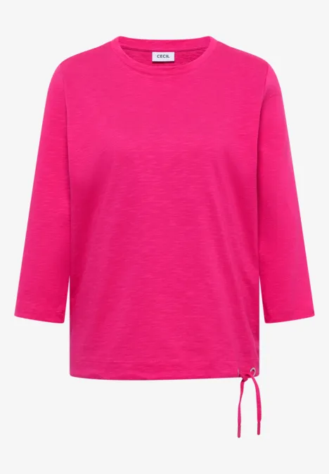 Rosa 3/4-Arm-Shirt mit rundem Ausschnitt und seitlichem Kordelzug am Saum.
