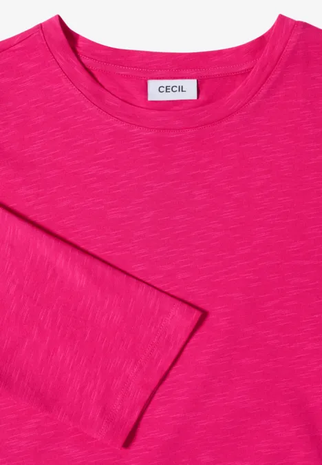 Knallpinkes Shirt mit Rundhalsausschnitt und Label