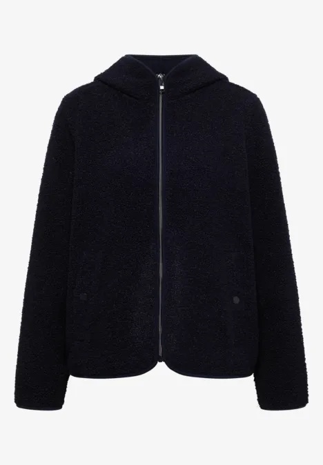 Teddy-Jacke mit Kapuze in Unifarbe urban dark blue Dunkelblaue Teddy-Fleece-Kapuzenjacke mit Reißverschluss und Taschen.