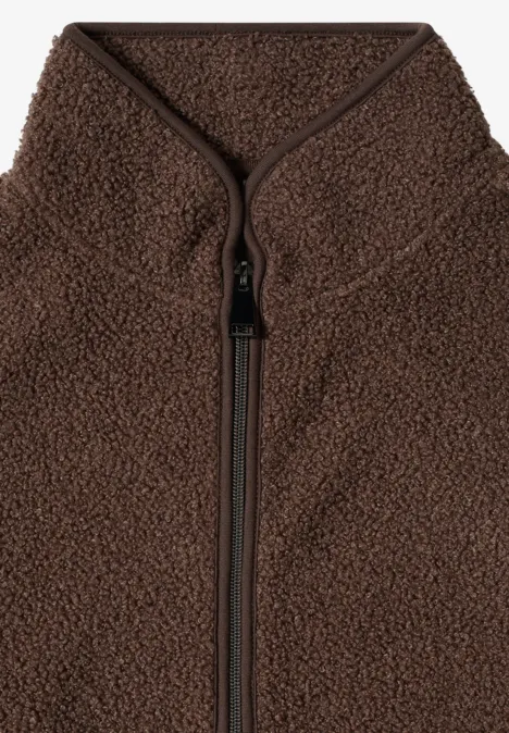 Braune Teddy-Fleecejacke mit Reißverschluss und hohem Kragen