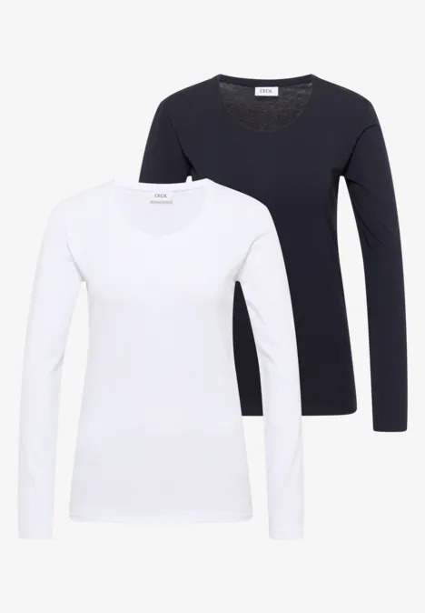 Zwei langärmlige Damen-Shirts, eines weiß, eines schwarz.