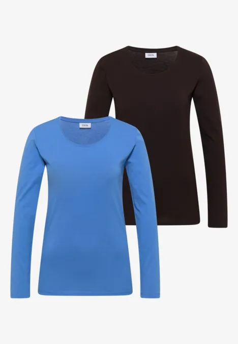Basic Shirt mit Rundhals im 2er-Pack truffle brown/north blue Zwei schlichte Damen-Langarmshirts mit Rundhalsausschnitt in Blau und Schwarz.