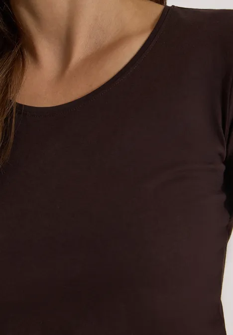 Basic Shirt mit Rundhals im 2er-Pack truffle brown/north blue Braunes eng anliegendes Shirt am Oberkörper einer Frau