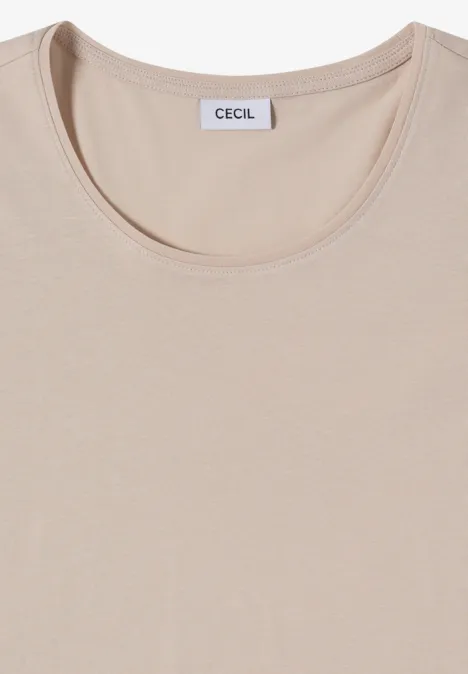 Basic Shirt mit Rundhals im 2er-Pack cashmere beige/black Ein schlichtes beige T-Shirt mit Rundhalsausschnitt und kurzem Arm, Marke CECIL.