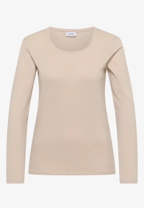 Basic Shirt mit Rundhals im 2er-Pack cashmere beige/black Beiges Langarmshirt mit Rundhalsausschnitt.