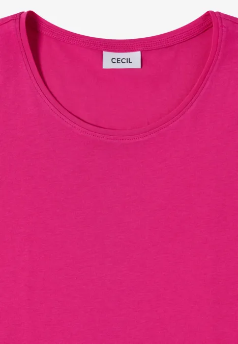 Basic Shirt mit Rundhals im 2er-Pack pink flash/truffle brown Knallig pinkes T-Shirt mit rundem Ausschnitt und weißem 'CECIL'-Label.