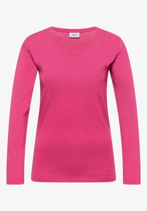 Basic Shirt mit Rundhals im 2er-Pack pink flash/truffle brown Ein schlichtes pinkes Langarmshirt auf weißem Hintergrund.
