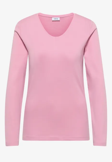 Langarm Shirt in Unifarbe mit V-Neck mellow rose Schlichtes pinkes Langarmshirt mit V-Ausschnitt.
