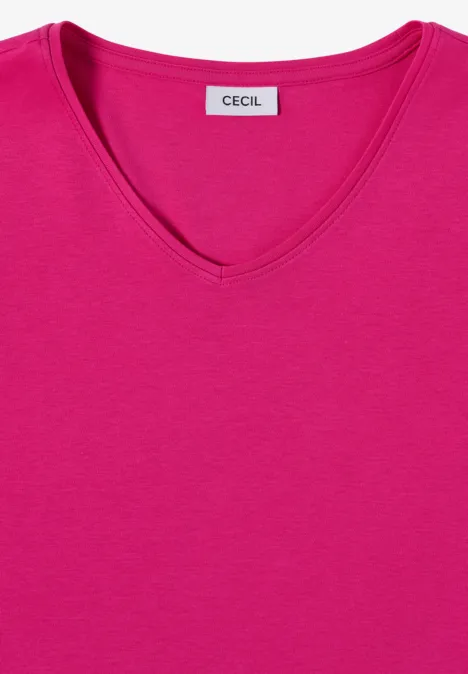 Langarm Shirt in Unifarbe mit V-Neck pink flash Ein schlichtes pinkfarbenes V-Neck-T-Shirt der Marke CECIL.
