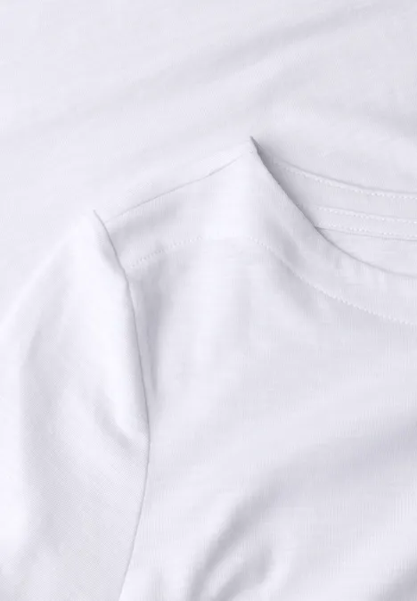 Langarm Shirt mit U-Boot-Ausschnitt White Weißes schlichtes T-Shirt mit Rundhalsausschnitt.