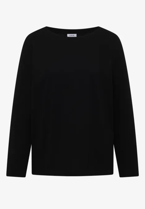Czarny longsleeve z miękkiej tkaniny na białym tle.