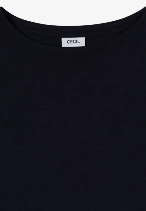 Prosty czarny T-shirt z okrągłym dekoltem i metką 'CECIL' na kołnierzu.