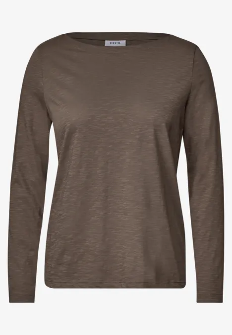 Shirt met lange mouwen en een boothals urban taupe Braunes Langarmshirt mit Rundhalsausschnitt und schlichter, unifarbener Optik.
