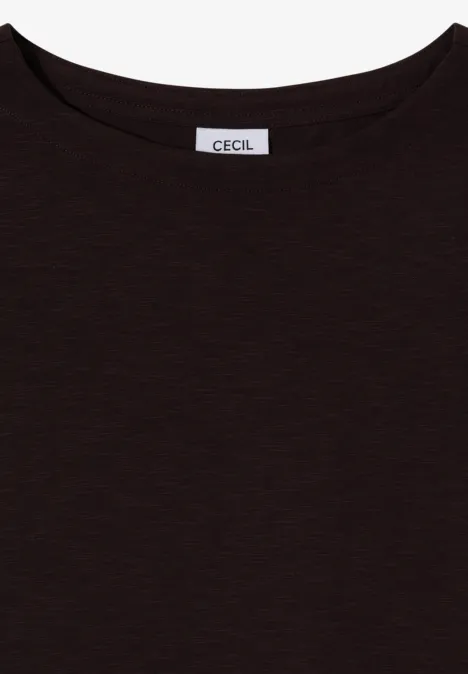 Langarm Shirt mit U-Boot-Ausschnitt truffle brown Schlichtes schwarzes T-Shirt mit Rundhalsausschnitt und kurzem Ärmel.