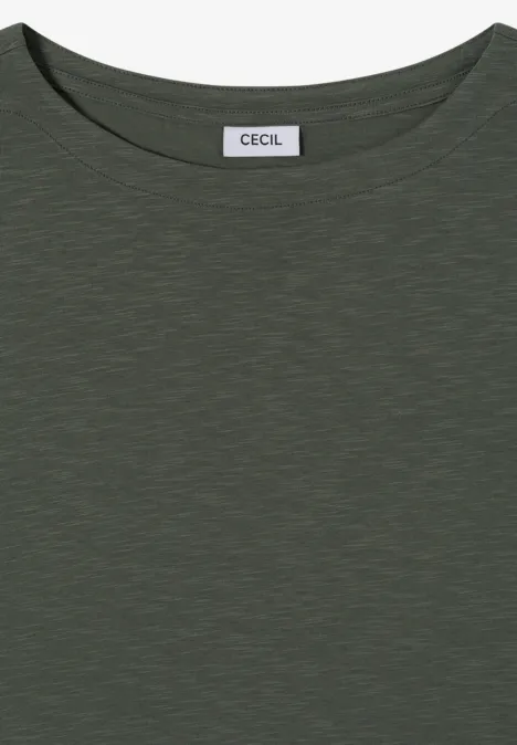 Olivgrünes T-Shirt mit Rundhalsausschnitt und feiner Melange-Optik von Cecil.