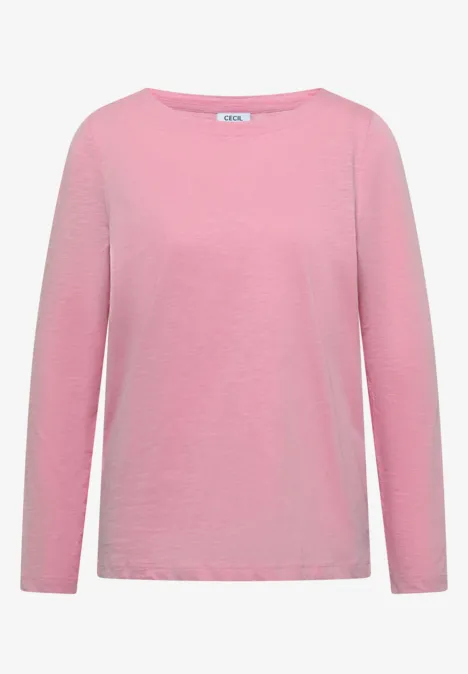 Langarm Shirt mit U-Boot-Ausschnitt mellow rose Hellrosa Langarmshirt mit Rundhalsausschnitt, schlicht und vielseitig